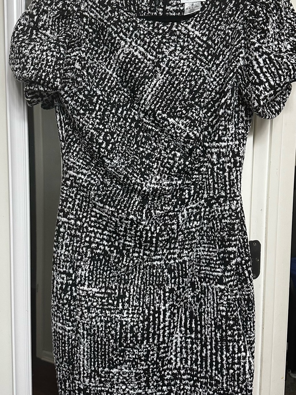DKNY Black & White Patterned Midi Sheath Dress